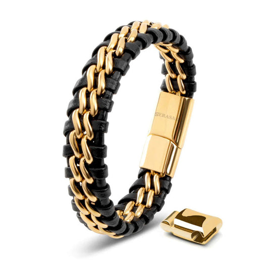 Leather Bracelet "Steel" Black & Gold