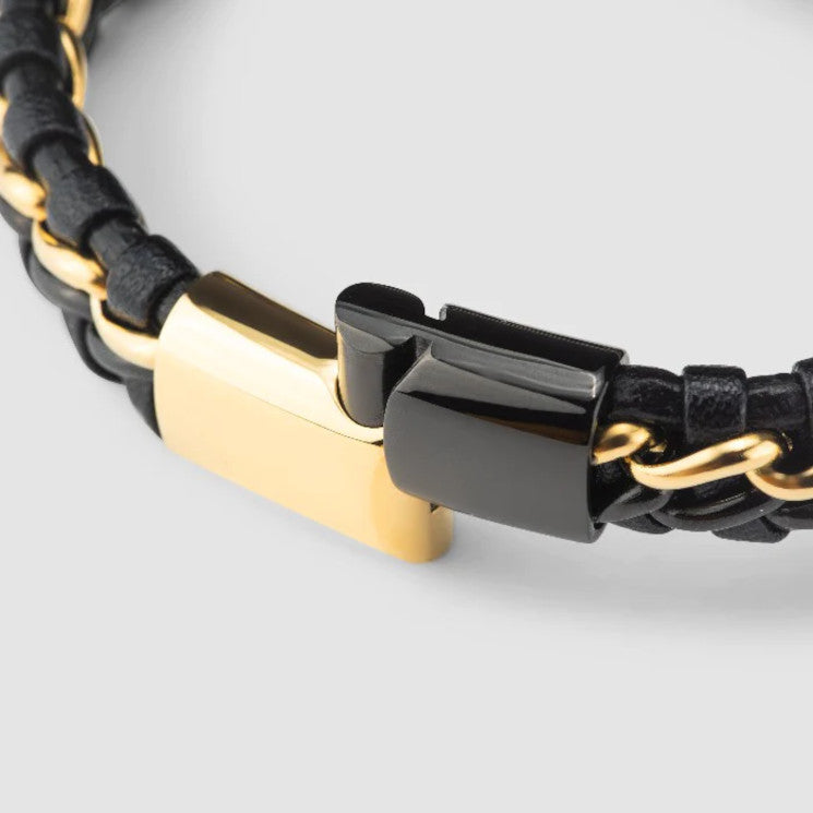 Leather Bracelet "Steel" Black & Gold